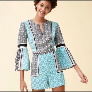 Loft M print 3/4 sleeve mixed media romper.
